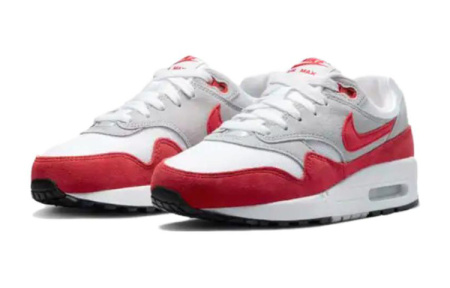 Nike Air Max 1 'Бравый Красный' Удобные Амортизирующие Износостойкие Низкие Кеды для Детей Лайфстайл Серый Красный Белый