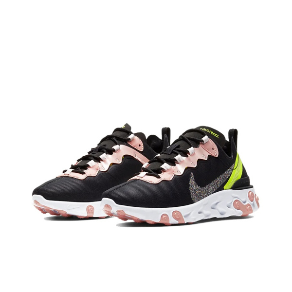 Nike React Element 55 Ткань Anti-Slip Легкий Низкий Верх Повседневные Беговые Кроссовки Женские Черный Розовый Конфетный