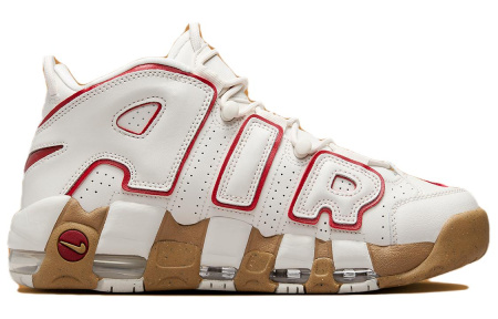 Nike Air More Uptempo Износостойкий Дышащий MID Топ Винтажные Баскетбольные Кроссовки Женские Белый Красный