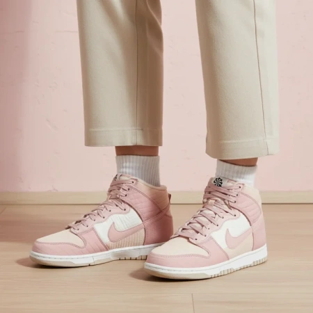 Nike Dunk High LX NN Комфортные Высокие Кроссовки для Скейтбординга Женские Белые Розовые Пэчворк