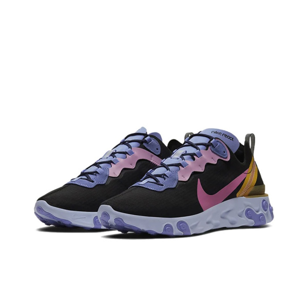 Nike React Element 55 Ткань Нескользящие Легкие Низкие Беговые Кроссовки Унисекс Черные Розовые
