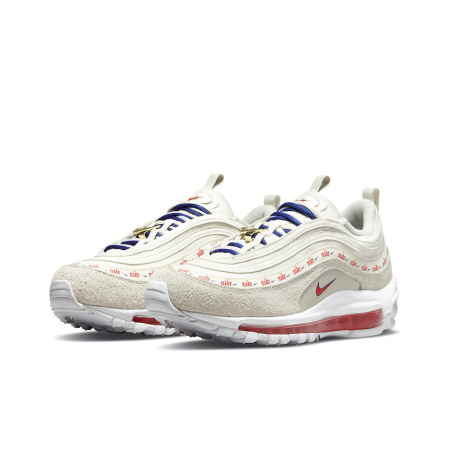 Nike Air Max 97 Сетка Кожа Низкий Верх Повседневные Беговые Кроссовки Женские Бежевый Красный Синий