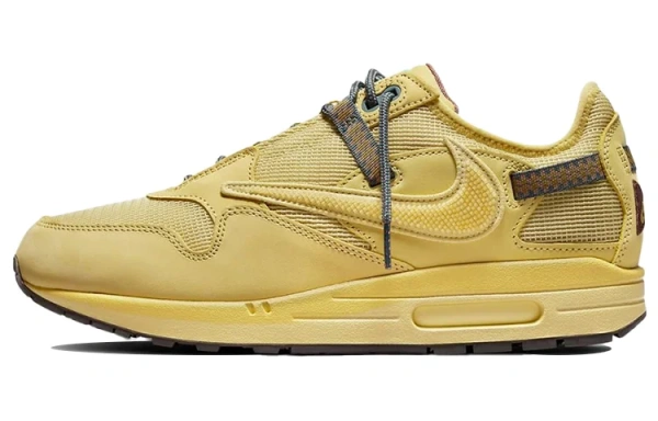 Travis Scott X Nike Air Max 1 Устойчивые к истиранию низкие повседневные беговые кроссовки унисекс Сатурн Золото