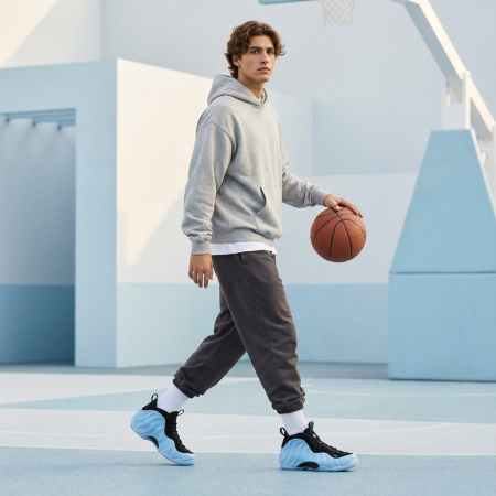 Nike Foamposite One MID Топ Винтажные Баскетбольные Кроссовки Унисекс Светло-Синий