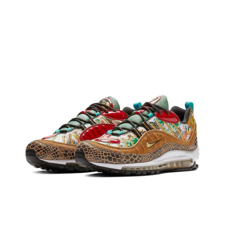 Nike Air Max 98 Кожа Низкий Верх Амортизирующая Повседневная Беговая Кроссовка Унисекс Коричневый Красный