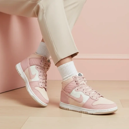 Nike Dunk High LX NN Комфортные Высокие Кроссовки для Скейтбординга Женские Белые Розовые Пэчворк