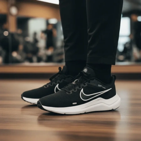 Nike Downshifter 12 Slip-on Устойчивый к истиранию Дышащий Низкий Топ Повседневные Беговые кроссовки Мужские Черные