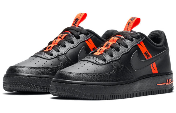 Nike Air Force 1 Wild Synthetic Leather Low-Top Детские Скейтбординг Черный Оранжевый Унисекс