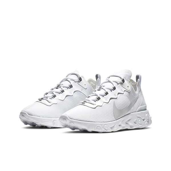 Nike React Element 55 Амортизация Противоскользящие Низкие Кроссовки для Бега на Дистанцию Мужские Чисто Белые