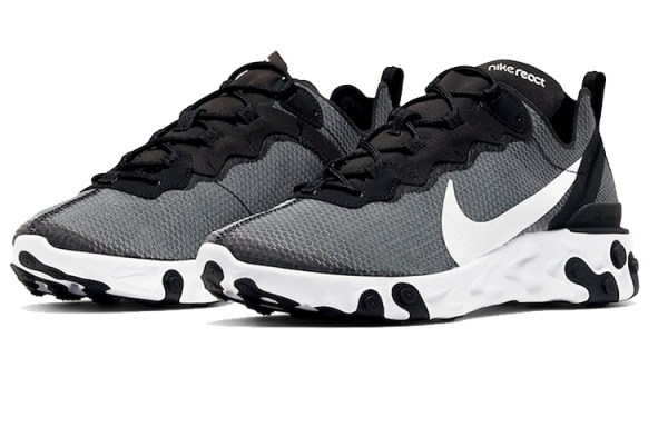 Nike React Element 55 Ткань Anti-Slip Легкий Низкий Верх Повседневные Беговые Кроссовки Унисекс Черный Белый