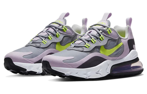 Nike Air Max 270 React Устойчивые к истиранию Низкие Кроссовки для Беговых Занятий Детские Ледяной Светло-фиолетовый