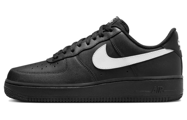 Nike Air Force 1 Кожа Устойчивая к истиранию Низкие Кроссовки для скейтбординга Унисекс Черный Белый