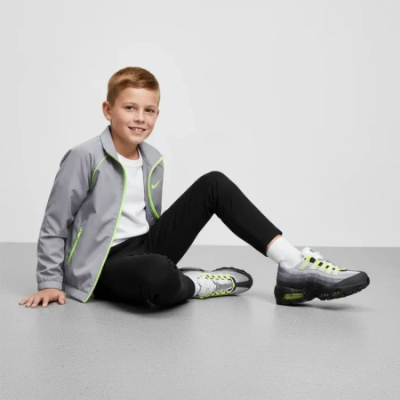 Nike Air Max 95 OG Неон Синтетическая кожа Амортизация Низкие детские беговые кроссовки Серый Черный Зеленый