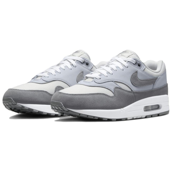 Nike Air Max 1 Устойчивые к истиранию Дышащие Низкие Повседневные Беговые Кроссовки Унисекс Серебристо-Серый