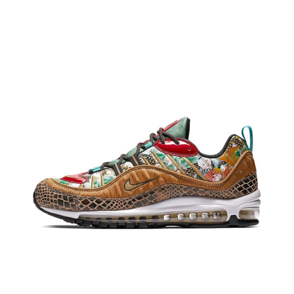 Nike Air Max 98 Кожа Низкий Верх Амортизирующая Повседневная Беговая Кроссовка Унисекс Коричневый Красный