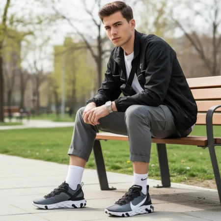 Nike React Element 55 Ткань Anti-Slip Легкий Низкий Верх Повседневные Беговые Кроссовки Унисекс Черный Белый