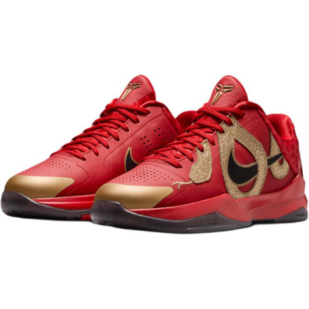 Nike Zoom Kobe 5 Противоскользящие Устойчивые к истиранию Низкие Детские Баскетбольные Кроссовки Красный Черный Унисекс