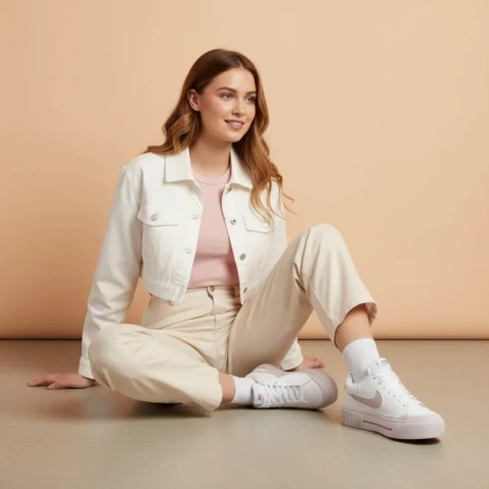 Nike Court Legacy Lift Удобные Скейтборд Кроссовки Женские Белые Розовые
