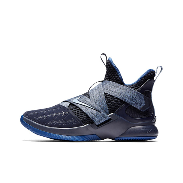 Nike Zoom Soldier 12 LeBron 'Blackened Blue' Круглый носок Ткань MID Баскетбольные кроссовки для игры Мужские