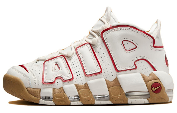 Nike Air More Uptempo Износостойкий Дышащий MID Топ Винтажные Баскетбольные Кроссовки Женские Белый Красный