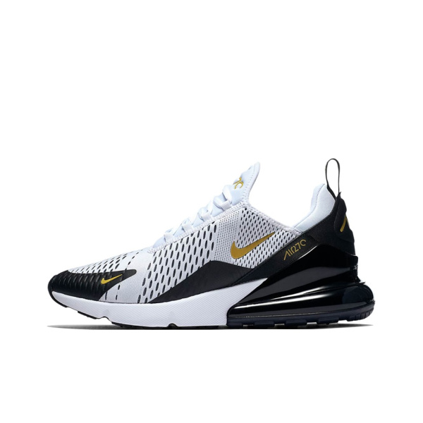 Nike Air Max 270 Ткань Амортизация Баланс Низкий Верх Беговые кроссовки Мужские Черный Белый Золото