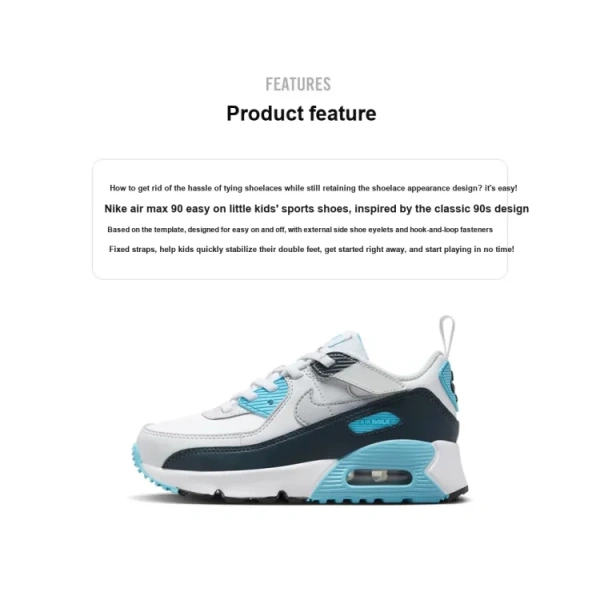 Nike Air Max 90 Устойчивые к истиранию Легкие Амортизирующие Низкие Кроссовки для Беговых Занятий для Детей