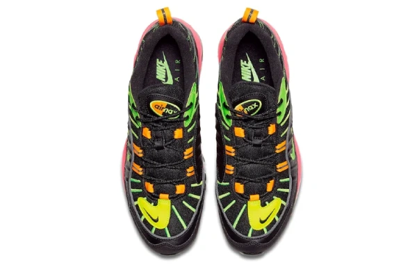 Nike Air Max 98 Синтетическая кожа Низкие кроссовки для бега Мужские Черный Зеленый Красный